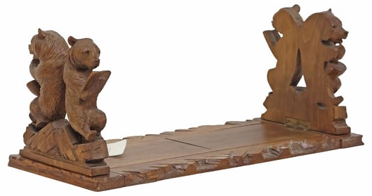 BLACK FOREST CARVED WALNUT FIGURAL BEARS BOOK SLIDE