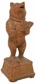 BLACK FOREST CARVED WALNUT FIGURAL SINGING BEAR CHOIR TROPHY