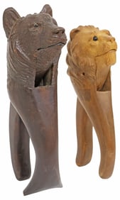 (2) BLACK FOREST CARVED WOOD FIGURAL BEAR & LION NUTCRACKERS