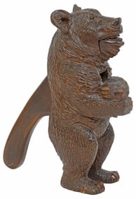 SWISS BLACK FOREST CARVED WOOD FIGURAL BEAR NUTCRACKER