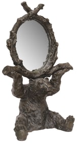 BLACK FOREST STYLE PATINATED BRONZE FIGURAL BEAR MIRROR