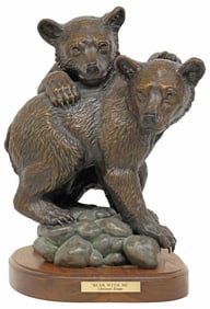 CHRISTINE KNAPP (20THC.) PATINATED BRONZE, 'BEAR WITH ME'