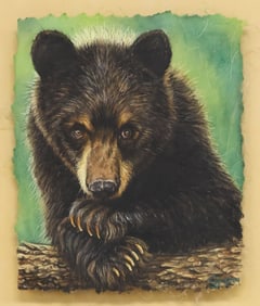 GARY JOHNSON (B.1953) WILDLIFE PAINTING BROWN BEAR CUB