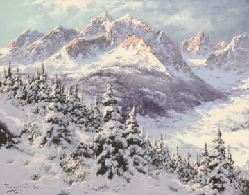 LASZLO NEOGRADY (1896-1962) SNOWY MOUNTAIN LANDSCAPE, 24" X 30"