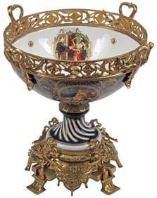 LARGE ORMOLU-MOUNTED SEVRES STYLE PORCELAIN CENTERPIECE BOWL