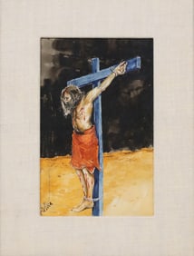 PAUL PLETKA (B.1946) CRUCIFIED JESUS WATERCOLOR, 'STUDY FOR LOS HERMANOS'