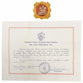 1ST-CLASS RELIC OF KURIAKOSE ELIAS CHAVARA IN THECA RELIQUARY WITH COA