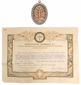 THECA RELIQUARY CONTAINING 1ST & 2ND-CLASS RELICS OF 16 SAINTS WITH COA