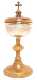 LITURGICAL GILT METAL & STERLING SILVER CIBORIUM