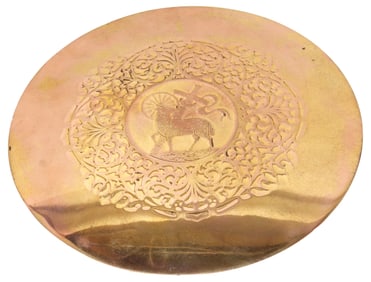 LITURGICAL GILT-METAL COMMUNION PATEN WITH EMBOSSED LAMB OF GOD