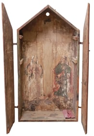 SPANISH RELIGIOUS PAINTED WALL-MOUNTED NICHO CABINET