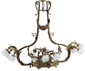 LARGE LOUIS XV STYLE BRONZE & GLASS 14-LT BILLIARDS CHANDELIER, 42"H