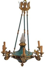 FRENCH EMPIRE STYLE TOLE PEINTE SEVEN-LIGHT CHANDELIER