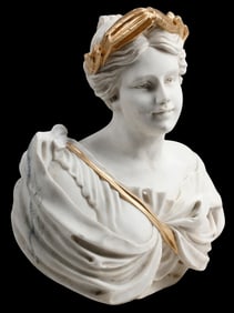 CLASSICAL STYLE PARCEL-GILT MARBLE BUST ALLEGORY OF VIRTUE, 21"H