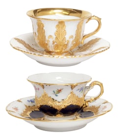 (4) MEISSEN PARCEL-GILT PORCELAIN COFFEE CUPS & SAUCERS