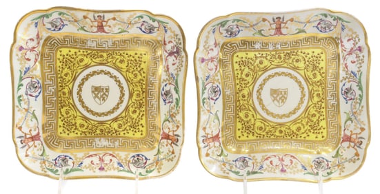 (2) MANNER OF THOMAS BAXTER (1782-1821) ARMORIAL WORCESTER CABINET PLATES