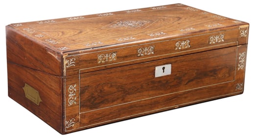 FINE ENGLISH MOTHER-OF-PEARL-INLAID ROSEWOOD CAMPAIGN DESK