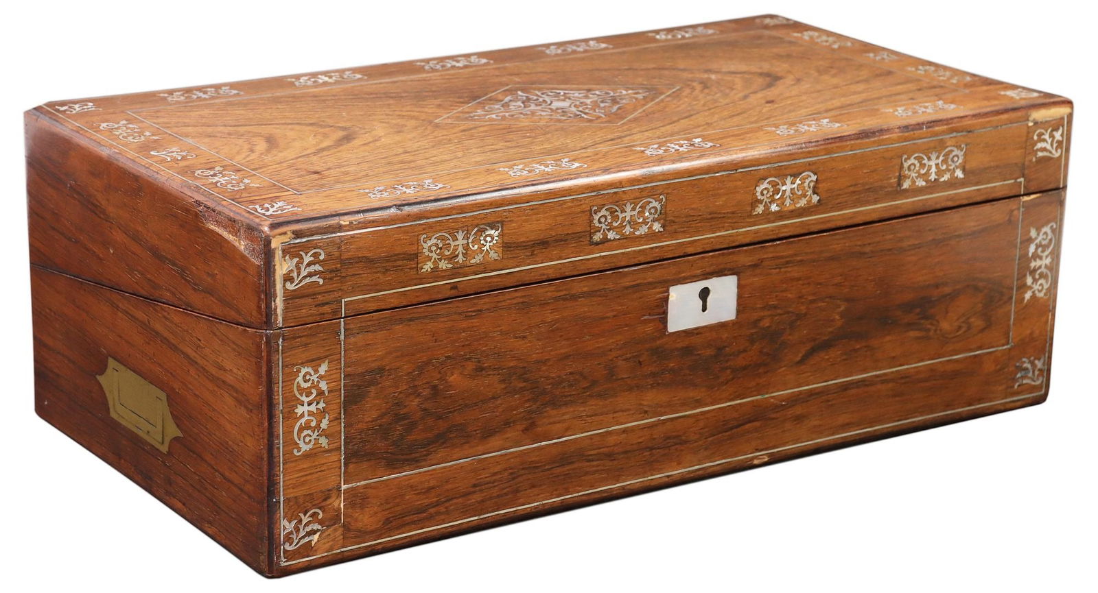 FINE ENGLISH MOTHER-OF-PEARL-INLAID ROSEWOOD CAMPAIGN DESK (1 of 9)