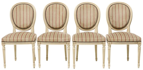 (4) LOUIS XVI STYLE PAINTED & UPHOLSTERED DINING CHAIRS