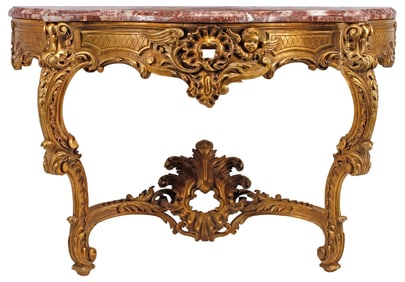 LOUIS XV STYLE MARBLE-TOP GILTWOOD CONSOLE TABLE