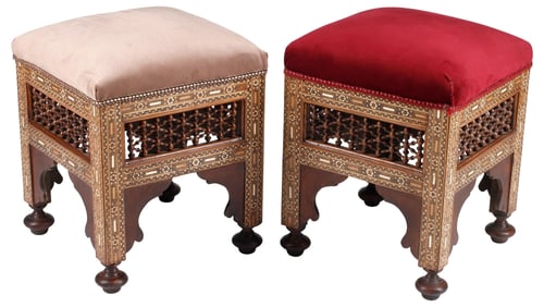 (2) MOORISH STYLE MOSAIC INLAID STOOLS