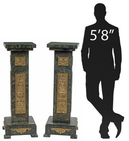 (2) LOUIS XVI STYLE ORMOLU-MOUNTED GREEN MARBLE PEDESTALS