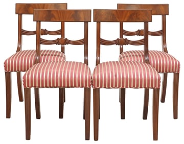 (4) ENGLISH REGENCY STYLE UPHOLSTERED MAHOGANY SIDE CHAIRS