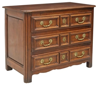 FRENCH LOUIS XIV STYLE WALNUT THREE-DRAWER COMMODE