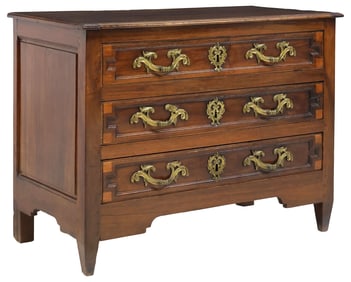FRENCH LOUIS XIV STYLE WALNUT THREE-DRAWER COMMODE