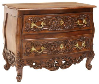 FRENCH LOUIS XV STYLE CARVED WALNUT BOMBE COMMODE