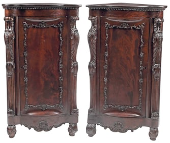 (2) ROCOCO REVIVAL CARVED MAHOGANY CORNER CABINETS