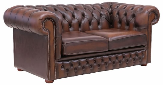 ENGLISH CHESTERFIELD STYLE BROWN LEATHER LOVESEAT/ SOFA