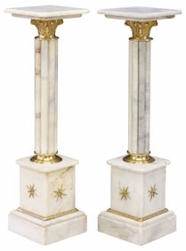 (2) LOUIS XVI STYLE ORMOLU-MOUNTED MARBLE PEDESTAL COLUMNS