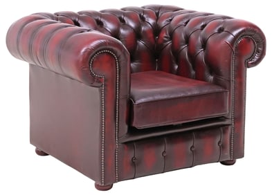 ENGLISH CHESTERFIELD STYLE TUFTED OXBLOOD LEATHER CLUB CHAIR