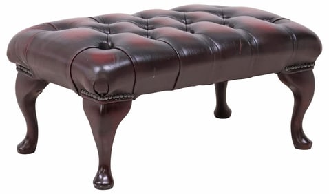 QUEEN ANNE STYLE BUTTON TUFTED LEATHER STOOL