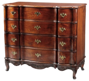 DUTCH MAHOGANY FOUR-DRAWER SERPENTINE COMMODE