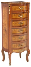 LOUIS XV STYLE MAHOGANY & PARQUETRY TALL CHEST OF DRAWERS