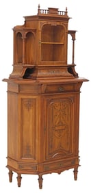 FRENCH CARVED & GLAZED WALNUT CUPBOARD CABINET