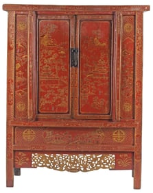 CHINESE RED LACQUER & PARCEL-GILT DECORATED CABINET