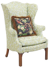 SOUTHWOOD CHIPPENDALE STYLE UPHOLSTERED WINGBACK ARMCHAIR & PILLOW