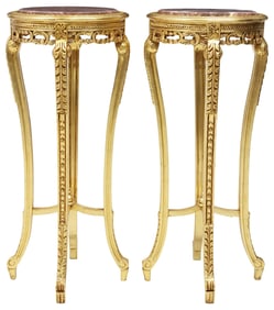 (2) LOUIS XV STYLE CARVED GILTWOOD & MARBLE PEDESTALS
