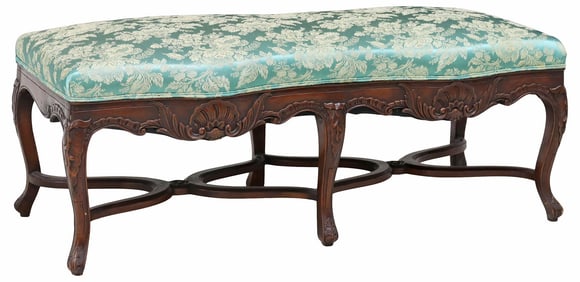LOUIS XV STYLE SILK BROCADE UPHOLSTERED WINDOW BENCH