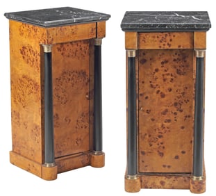 (2) BIEDERMEIER STYLE PARCEL-EBONIZED BURLWOOD BEDSIDE CABINETS