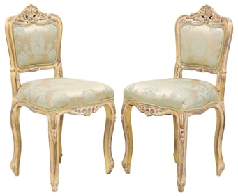(2) LOUIS XV STYLE PARCEL-GILT & SILK-UPHOLSTERED PETITE CHAIRS