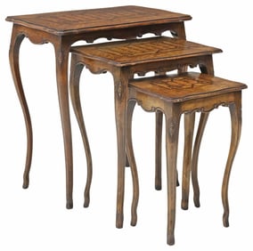 (3) LOUIS XV STYLE PARQUETRY & MARQUETRY WALNUT NESTING TABLES