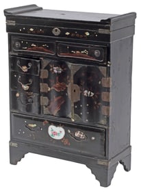 JAPANESE INLAID & BLACK LACQUERED TABLE-TOP KODANSU CABINET