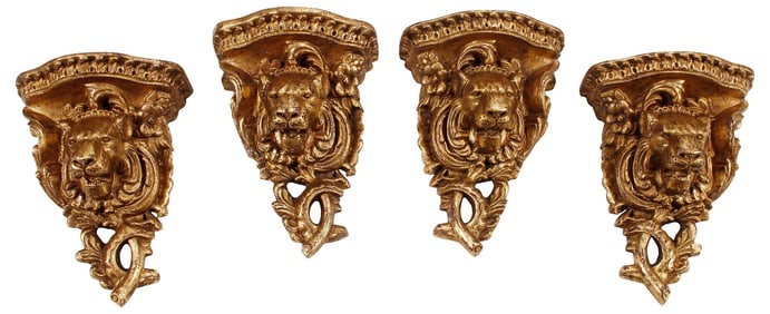 (4) PARCEL-GILT FIGURAL LION HEAD WALL BRACKETS