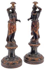 (2) ITALIAN GILTWOOD & POLYCHROME FIGURAL TORCHERES