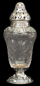 AMERICAN SILVER-MOUNTED ETCHED GLASS SUGAR CASTER