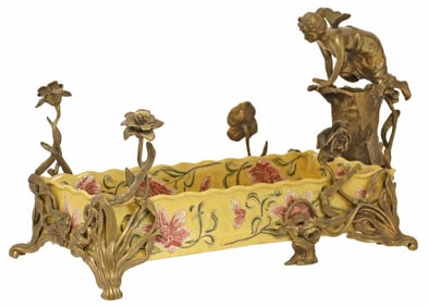 WONG LEE ART NOUVEAU STYLE BRONZE-MOUNTED PORCELAIN CENTERPIECE